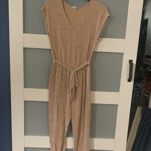 Acemi Pants - Acemi Beige Striped Jumpsuit